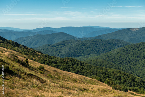 Beieszczady Mountains in late summer. Wildderness of polish mountains landscape