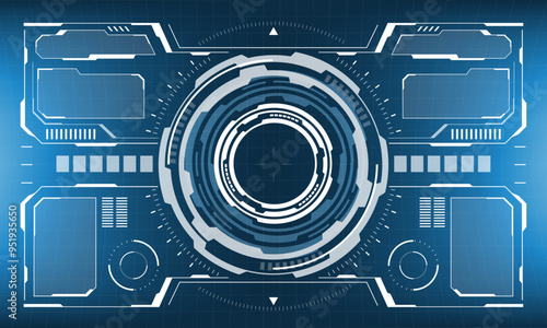 HUD sci-fi interface screen view white circular geometric design virtual futuristic technology creative display on blue vector