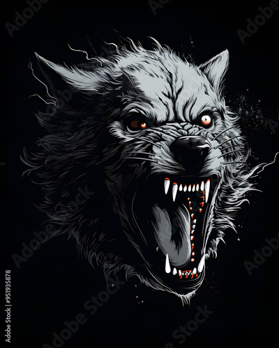 Werewolf head lurked in the shadows illustration photo