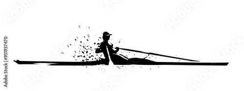 Rowing, isolated vector silhouette, ink drawing
