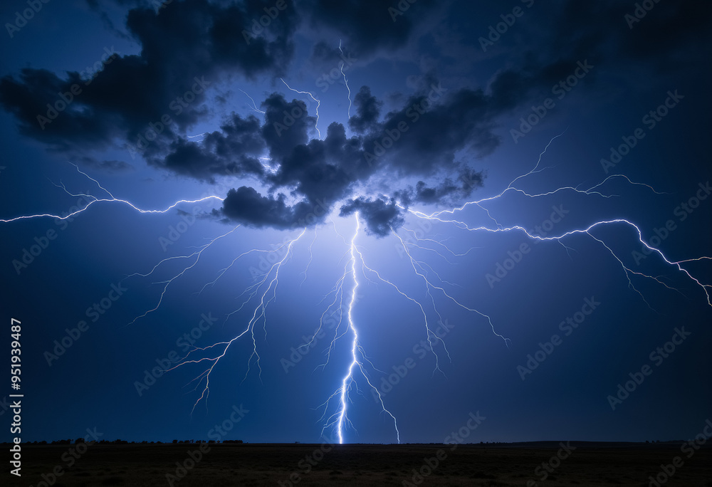 A night sky filled with lightening strikes and storm clouds. A night sky filled with lightening strikes and storm clouds.