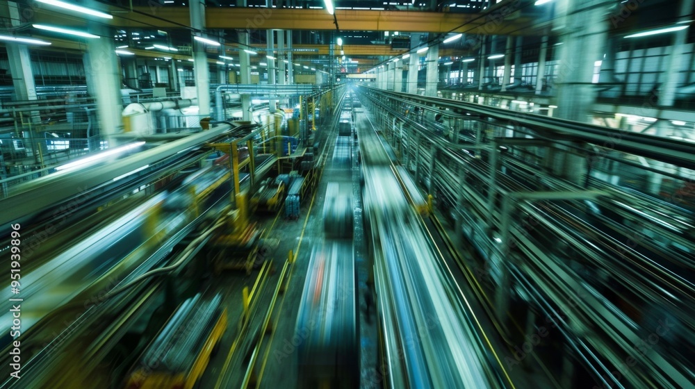 Dynamic Production Line - Blurred Motion in Industrial Factory Setting Dynamic Production Line - Blurred Motion in Industrial Factory Setting