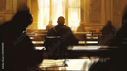 Dramatic Courtroom Silhouette Art Illustration