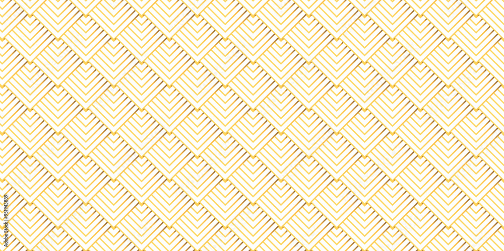 Vector overlapping diamond fabric Pattern geometric square wave line. gold square line seamless tile stripe pattern geometric create retro square line pattern white background. Vector overlapping diamond fabric Pattern geometric square wave line. gold square line seamless tile stripe pattern geometric create retro square line pattern white background.