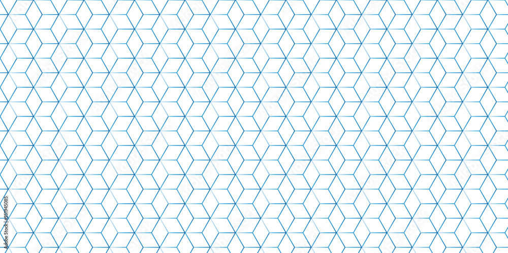 Fototapeta premium Abstract hexagonal cube seamless pattern with square hexagon tile grid mosaic honeycomb diamond triangle structure shape isometric block wallpaper.