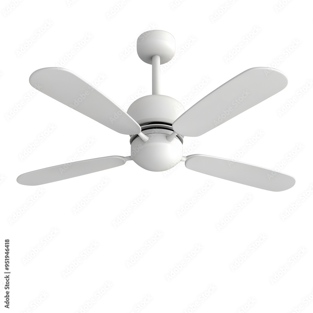 Elegant white ceiling fan with five blades, ideal for modern interiors, enhancing comfort and style in any room. isolated on a transparent background Elegant white ceiling fan with five blades, ideal for modern interiors, enhancing comfort and style in any room. isolated on a transparent background