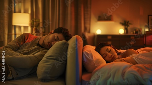 Man and Woman Sleeping Apart in the Same Room