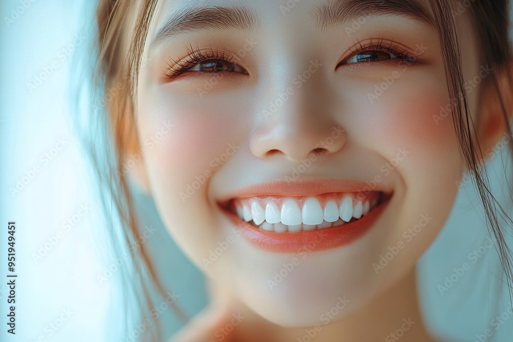 Promoting Dental Hygiene with a Smile Touching Chin and Displaying Clean White Teeth Promoting Dental Hygiene with a Smile Touching Chin and Displaying Clean White Teeth
