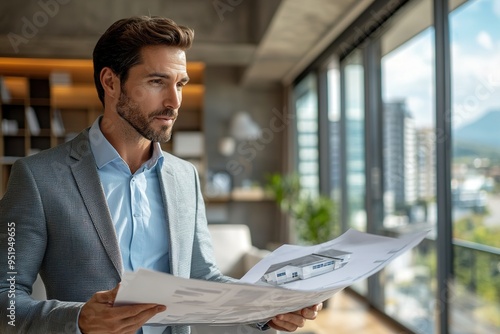 Real Estate Agent Presenting a New Property Listing to Prospective Buyers in a Modern Office