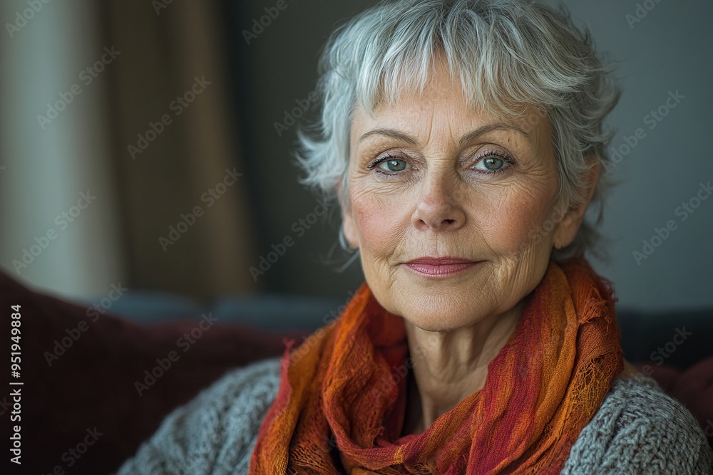 Serious and Positive Older Woman in Casual Indoor Setting Looking Directly at the Camera for a Portrait Serious and Positive Older Woman in Casual Indoor Setting Looking Directly at the Camera for a Portrait