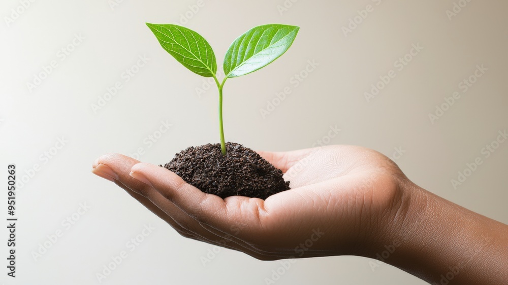 A hand holding a seedling with leaf vein designs, against a bright, clean background, highlighting the fresh, organic patterns A hand holding a seedling with leaf vein designs, against a bright, clean background, highlighting the fresh, organic patterns