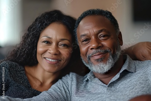 Smiling Couple Seated on the Sofa Fully Engaged in Watching TV