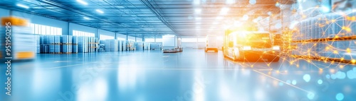 A modern warehouse where robotics and self-driving vehicles collaborate to optimize logistics distribution and drive development through automation photo