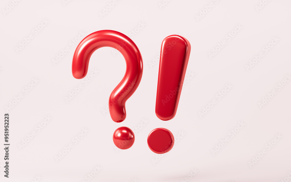 Cartoon question mark and exclamation point, chat mark, 3d rendering. Cartoon question mark and exclamation point, chat mark, 3d rendering.