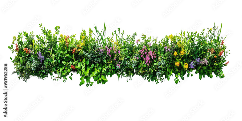 Top view of a flowery grass bush row on a transparent background Top view of a flowery grass bush row on a transparent background