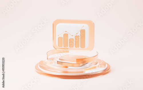 Obraz na płótnie Cartoon financial data chart, bar graph, line chart and pie, 3d rendering.