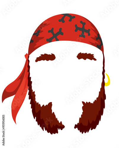 Pirate mask. Cartoon face decoration - bandana and beard. Party accessories, head costume concept. Decoration item for your selfie photo, video chat filter or photo booth