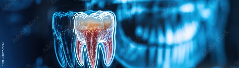 Diagram showing a tooth with severe root infection next to an Xray ...