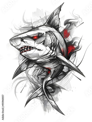 Geometric Shark tattoo design with smoke illustration photo