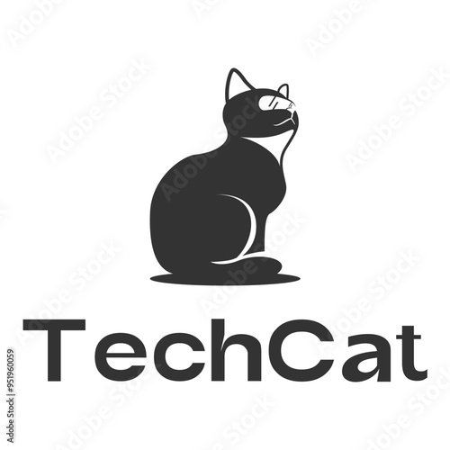 technology cat minimalist logo design