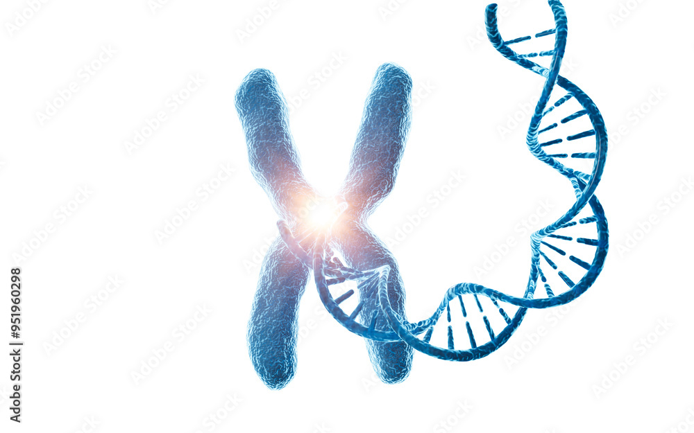 Human genes and chromosomes, 3d rendering. Human genes and chromosomes, 3d rendering.