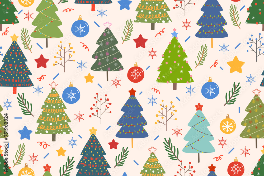 christmas seamless pattern with snowman, christmas trees, stars and snowflakes. christmas seamless pattern with snowman, christmas trees, stars and snowflakes.