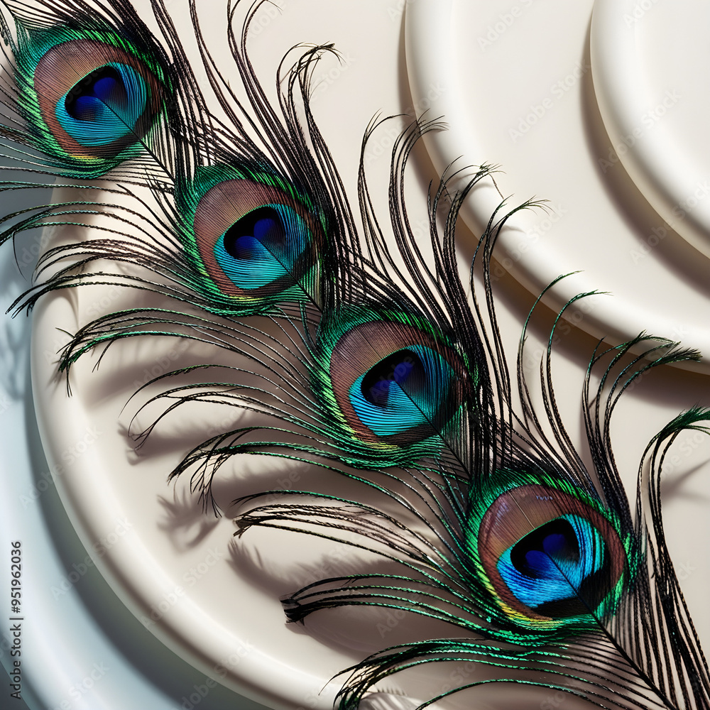 Obraz premium Detailed High-Definition Photograph of a Peacock Feather, Highlighting Its Elegant Structure