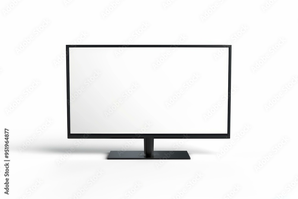 A modern flat-screen monitor with a minimalist design sits on a white background, ideal for showcasing technology-related products or services, A modern flat-screen monitor with a minimalist design sits on a white background, ideal for showcasing technology-related products or services,