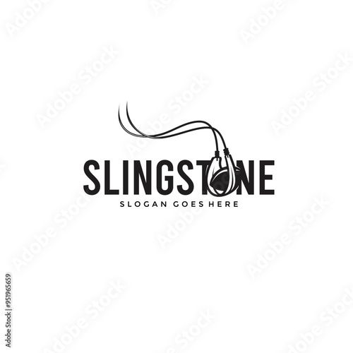 slingstone wordmark logo with stone slingshot image .vector illustration .eps 10