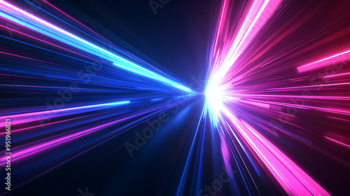 Abstract arrow speed motion light effect with blue and pink glow on dark background 