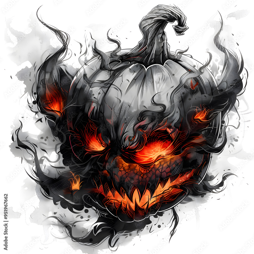 Jack o lantern head tattoo design with smoke illustration Jack o lantern head tattoo design with smoke illustration