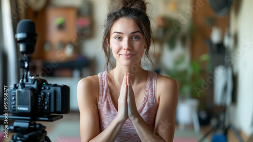 Confident woman standing in a gym, ready for a workout