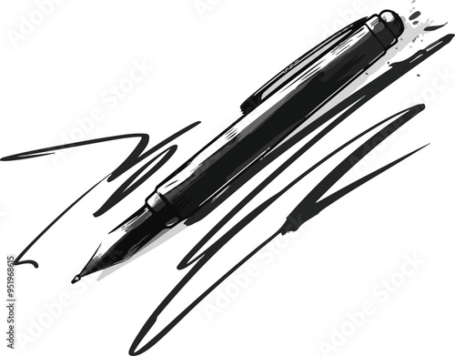 Illustration of a ballpoint pen charcoal doodle scribbles showcasing creativity in office stationery design with artistic elements perfect for artists and designers in penmanship