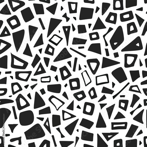 Charcoal doodle abstract seamless pattern geometric shapes in a trendy minimalist Memphis style ideal for backgrounds textiles and modern design projects showcasing creativity