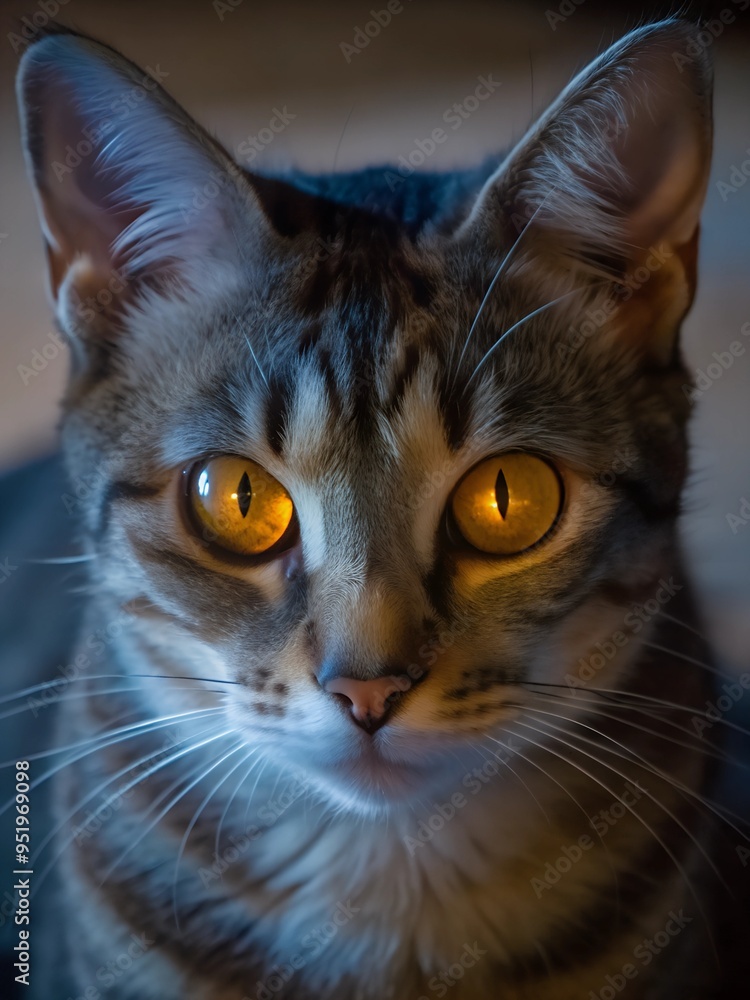 eye-level shot of a young big-eyed cat in the darkness eye-level shot of a young big-eyed cat in the darkness