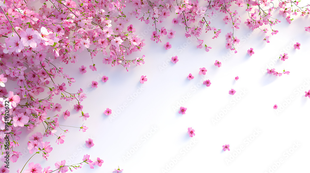 Aerial view flowers blossoms row cutout on white background Aerial view flowers blossoms row cutout on white background