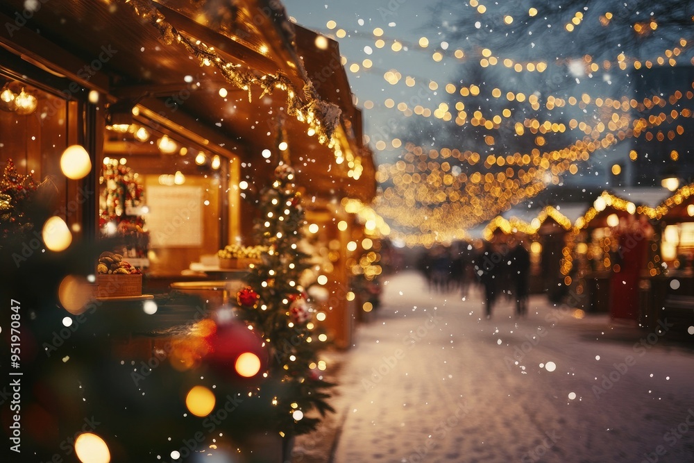 Magical winter scene with festive lights and a snowy atmosphere, creating a cozy holiday ambiance. Magical winter scene with festive lights and a snowy atmosphere, creating a cozy holiday ambiance.