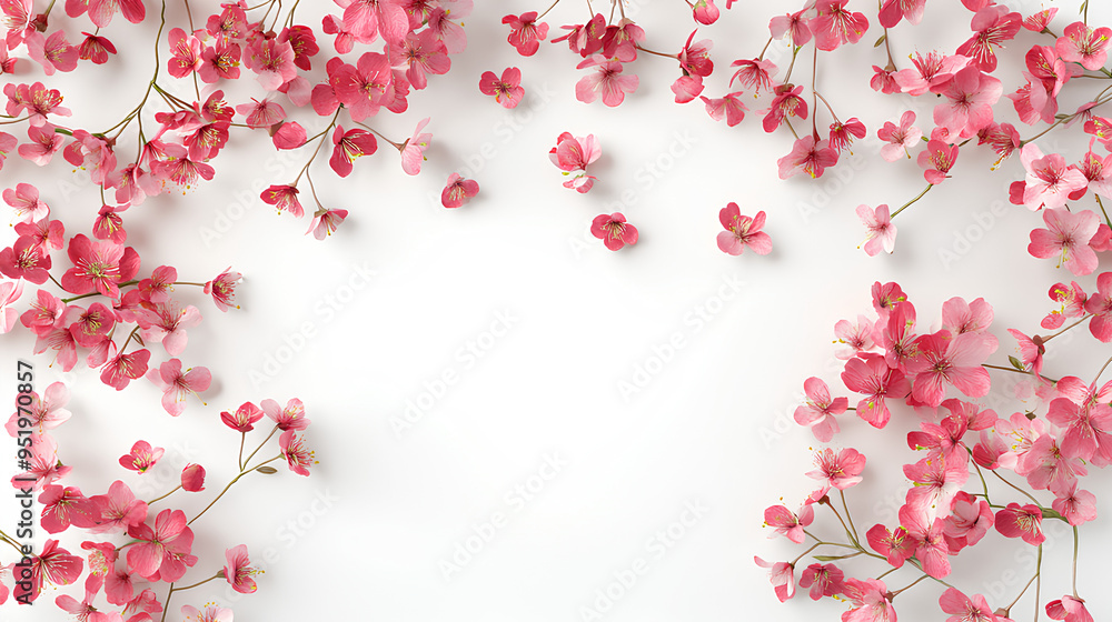 Aerial view flowers blossoms row cutout on white background Aerial view flowers blossoms row cutout on white background