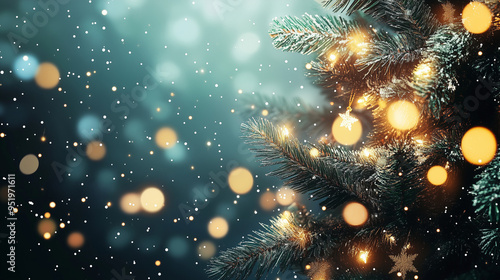 christmas tree with bokeh light background