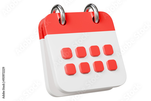 3d Red Calendar with clock icon on isolated purple background. Reminder notification or Time management concept. Website Ui design icon. Minimal 3d cartoon red calendar time zone icon. 3d render.