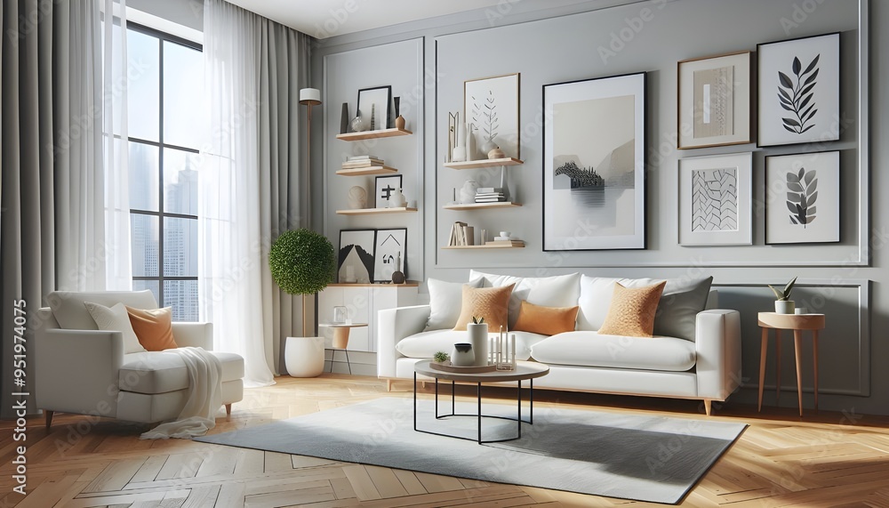 Fototapeta premium Modern Living Room Interior With Elegant Furniture and Decor