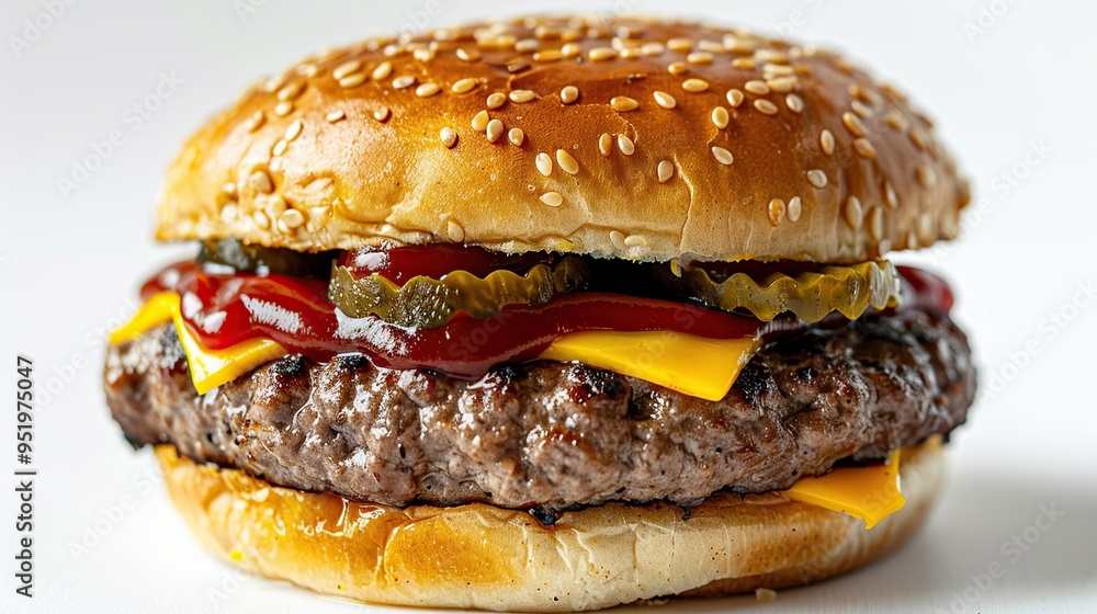 Close-up of a Juicy Cheeseburger Close-up of a Juicy Cheeseburger