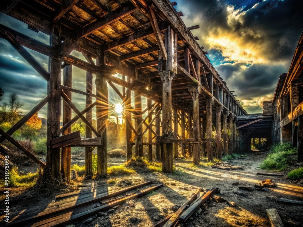 dramatic destruction chaos wood decay crumbling infrastructure dark brown eerie eerie shadows eerie silence abandoned neglect dramatic destruction chaos wood decay crumbling infrastructure dark brown eerie eerie shadows eerie silence abandoned neglect