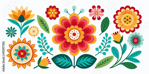 Set of retro floral design elements