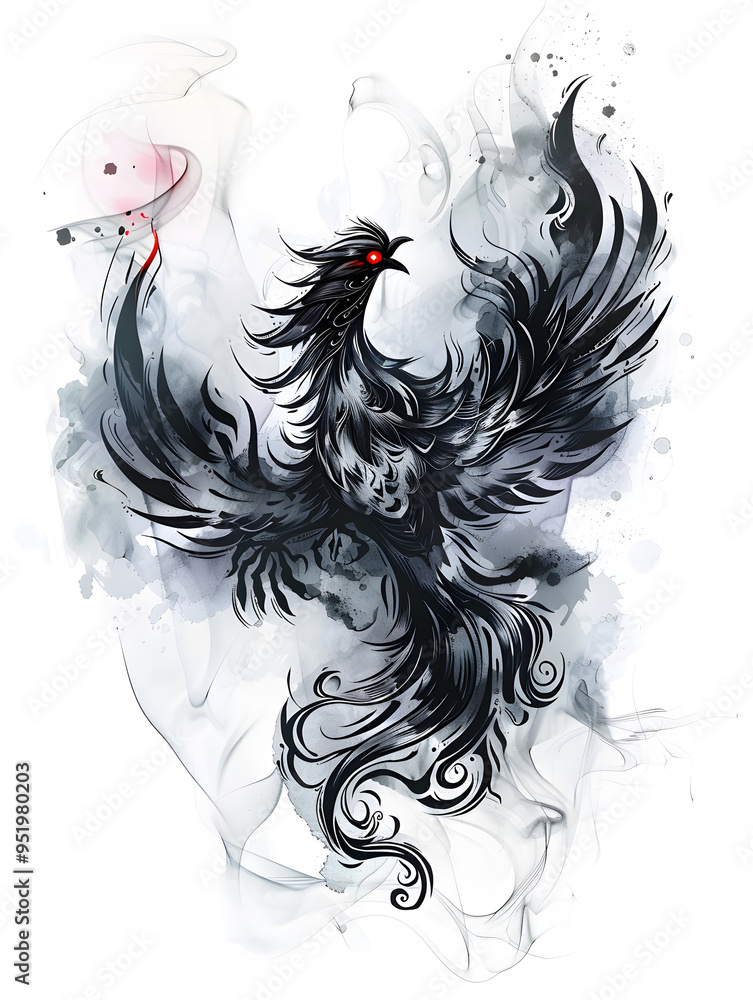 Phoenix tattoo design with smoke illustration Phoenix tattoo design with smoke illustration
