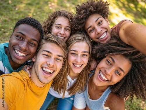 Group of friends taking selfie happily