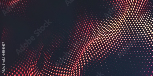 Wallpaper Mural Dark abstract wave with red and yellow dots. Digital technology concept background. Torontodigital.ca