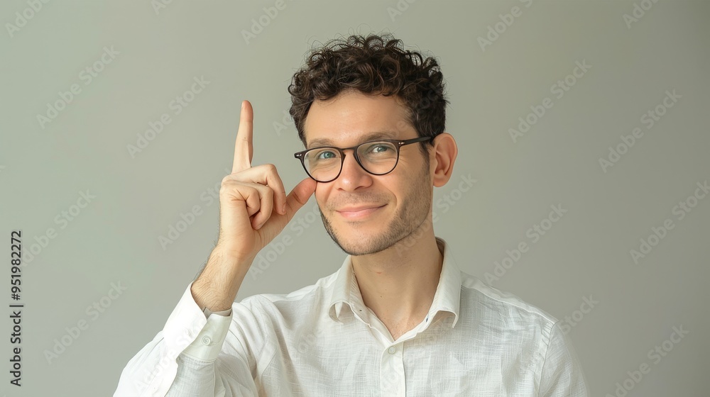 A cheerful person with glasses showing face expressions A cheerful person with glasses showing face expressions