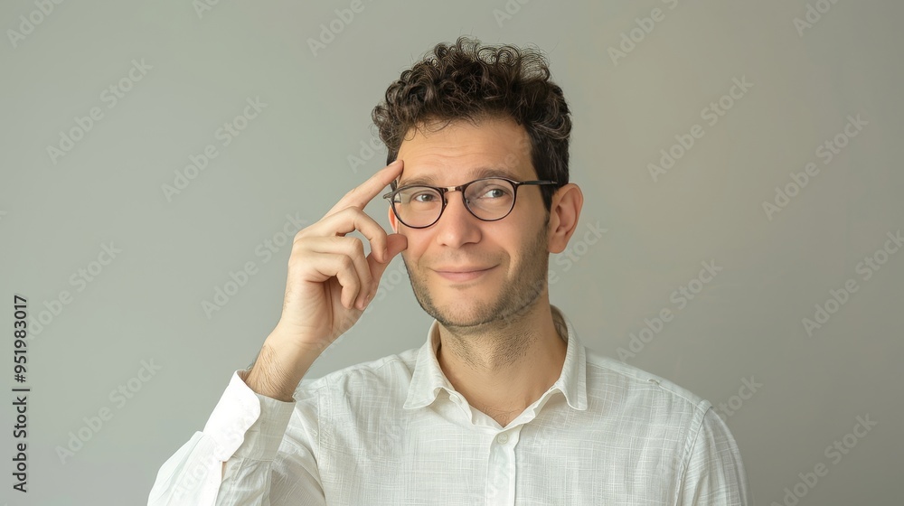 Obraz premium A cheerful person with glasses showing face expressions