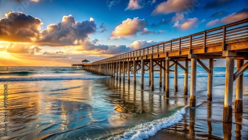 Wallpaper Mural A weathered wood pier stretches majestically over the Pacific Ocean, its rusty railings reflecting the warm California sun. Torontodigital.ca